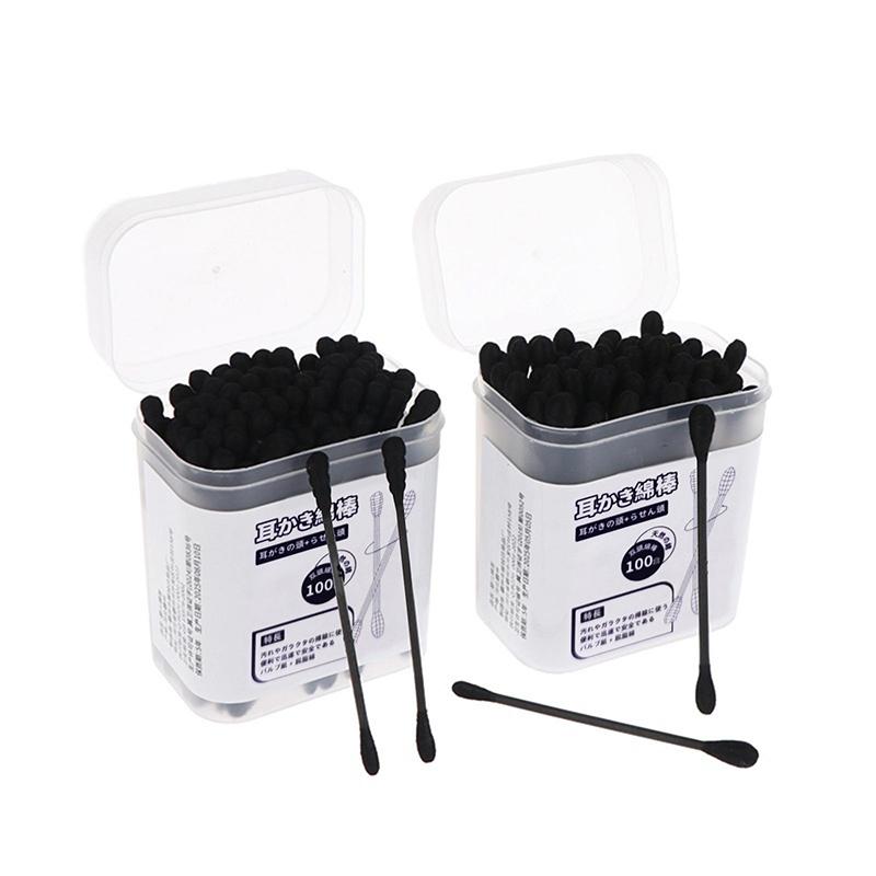 100Pcs/Box Double Head Cotton Swab Stick Ear Spoon Ear Clean Makeup Manicure Cotton Swabs Disposable Cleaning Tools