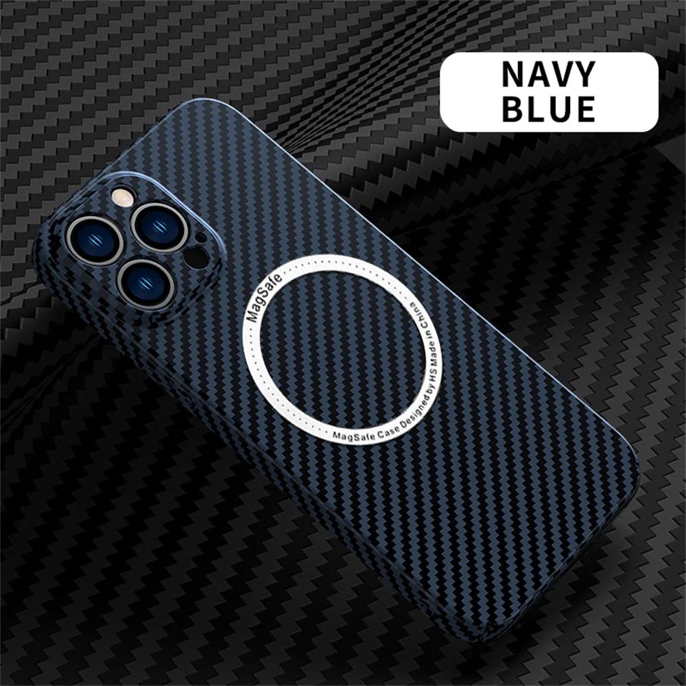 Carbon Fiber for Magnetic Wireless Charging Case for iPhone 16 14 15 Plus 11 12 13 Pro Max Magsafe Texture Splice PC Hard Cover