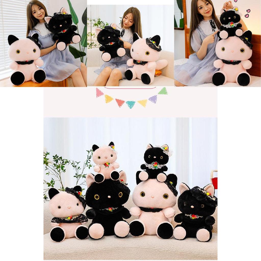 Adorable Black Lace Cat Plush Toy 8 Inch Soft Cuddly Pillow For Girlfriend Gifts