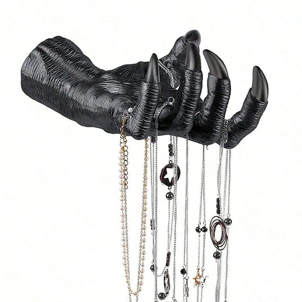1pc, Black Resin Demon Claw Wall Hanger Halloween Party Decor Spooky 3D Hand Sculpture, Wall Mounted Jewelry Holder, Home Deco