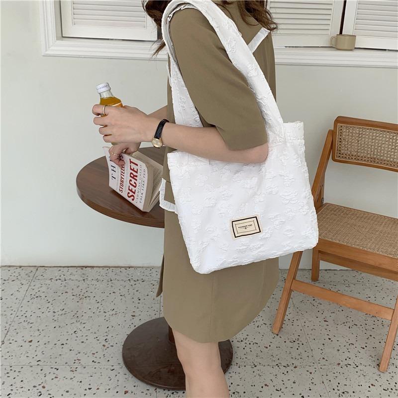 1 bag women's retro jacquard small flower double shoulder shoulder bag portable underarm college student lightweight tote bag