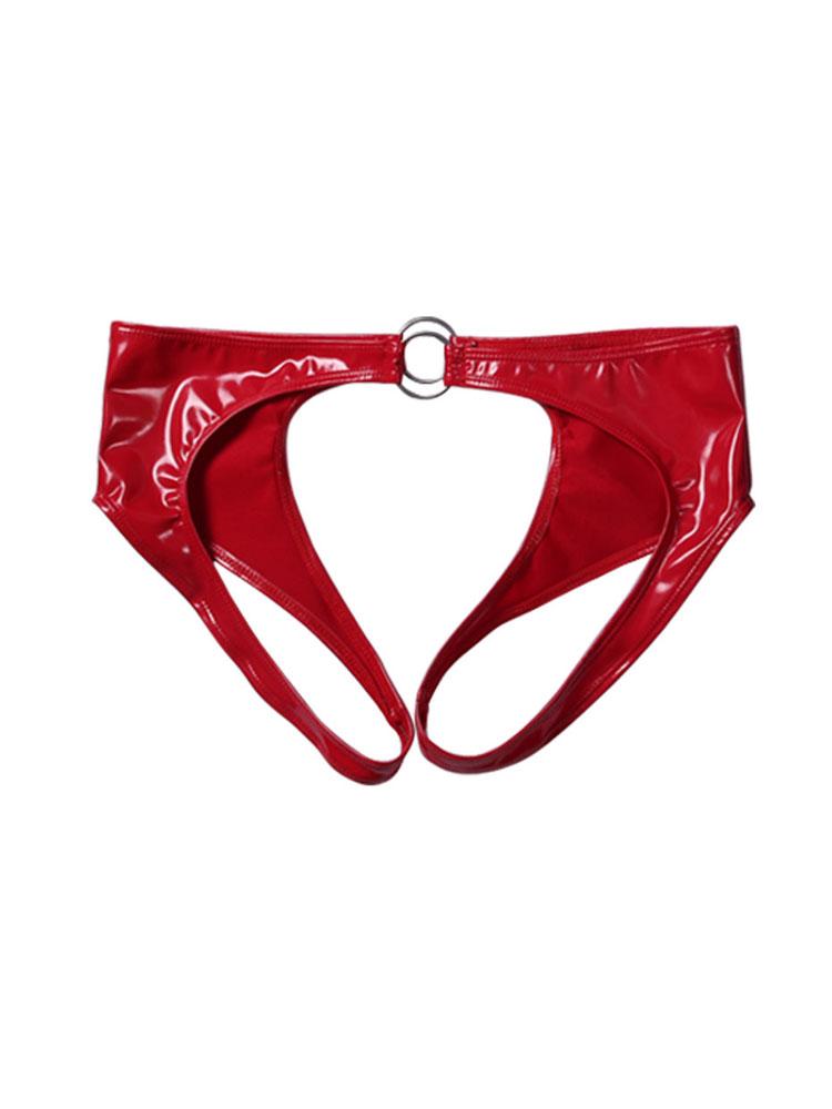 Elastic Latex Pvc Low-Rise G-String Oil Shiny Sexy Micro Thong T-Back Pu Faux Leather Sexy Brifes Gay Wear Plus Size Open Crotch