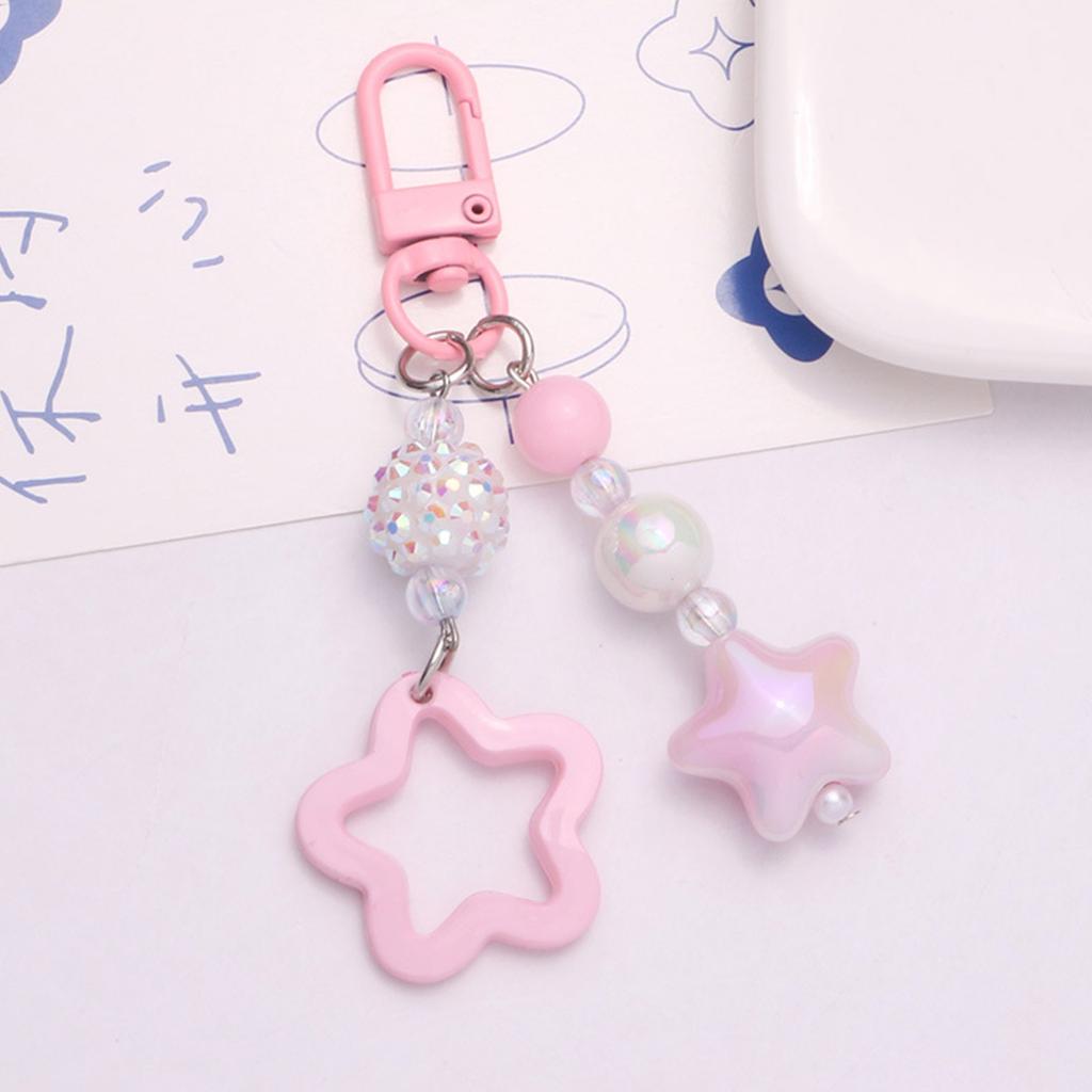 Fashion Gradient Pentagram Star Charm Keychains Cute Chain Keyring Sweet Bag Pendant Keys Holder Handbag Accessories