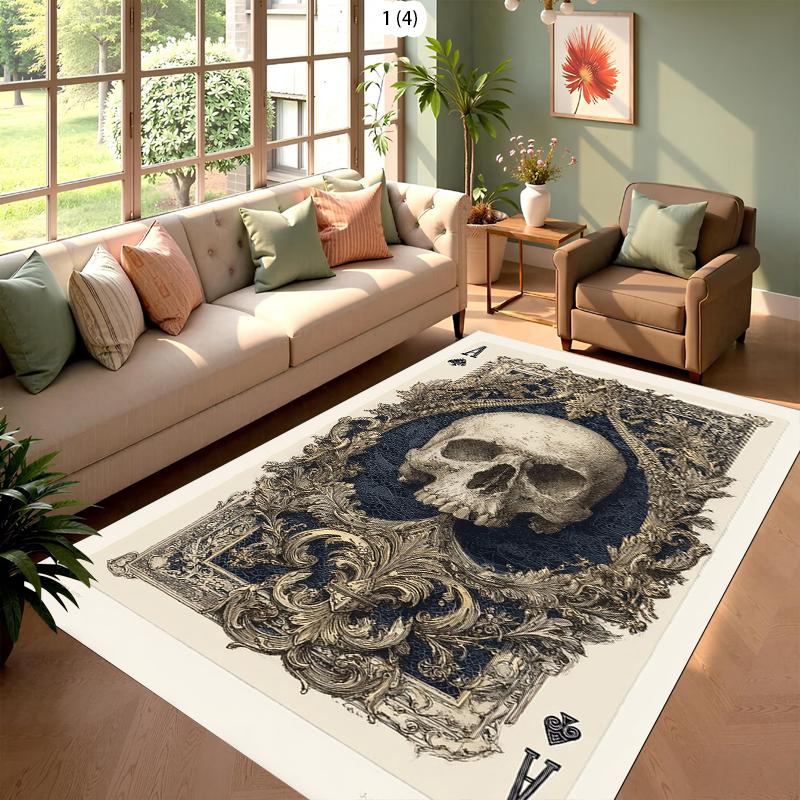 

Vintage Ace of Spades Skull Carpet European Baroque Pattern Area Rug Soft Non-slip Gothic Punk Style Home Decoration Mat 40X60cm