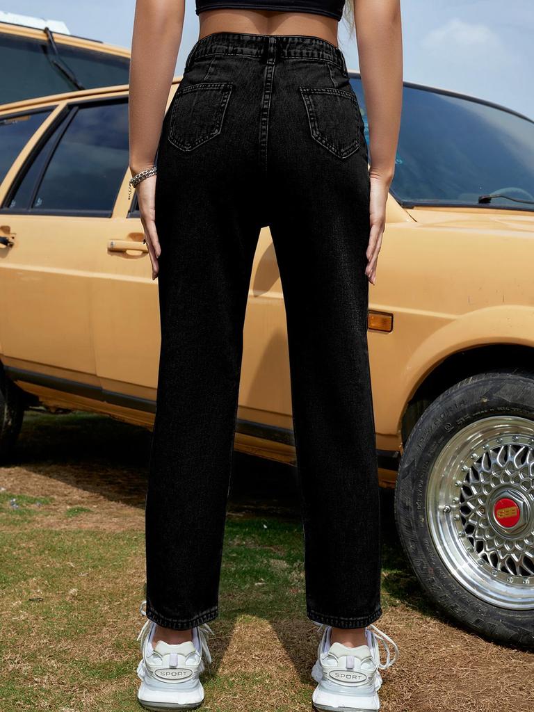 Women's High-Waist Straight-Leg Fashionable Skinny Jeans