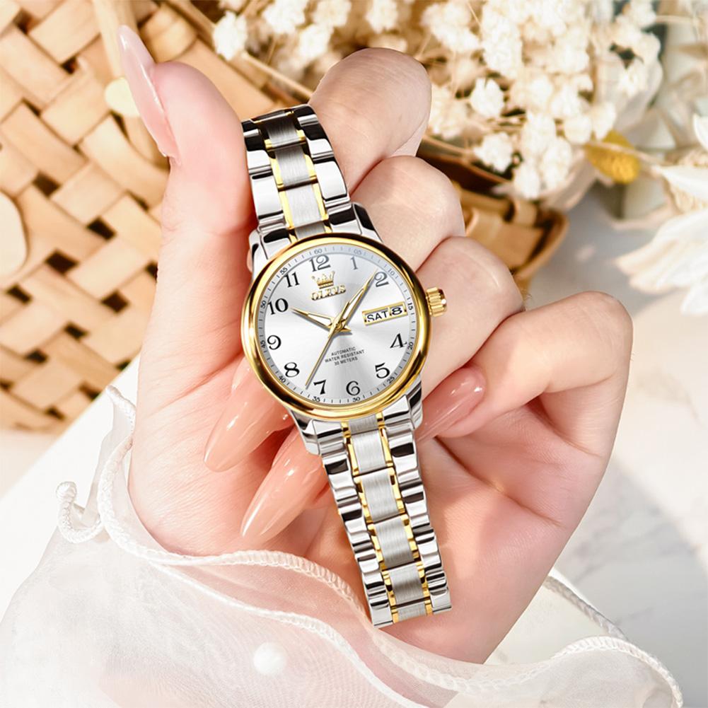OLEVS Luxury Watch for Woman Ladies Elegant Automatic Mechanical Watch Waterproof Luminous Date Stainless Steel Women's Watches