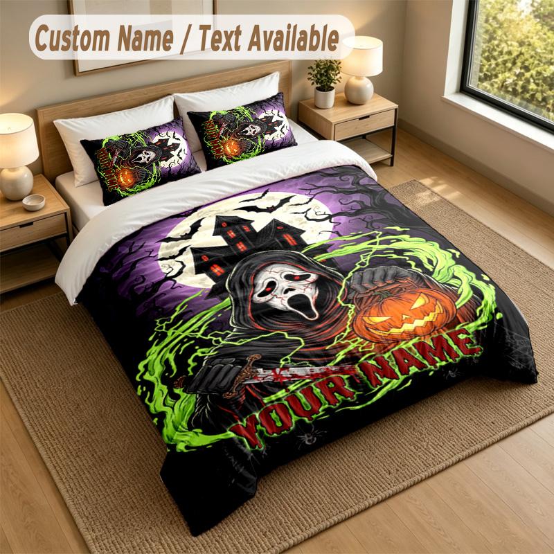 3Pcs Bedding Set Custom Name Text, 1 Sheet 2 Pillowcases Home Bed DecorScream Ghostface