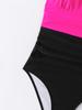 2025 Stylish European & American High-Waisted Backless Color Block One-Piece Swimsuit