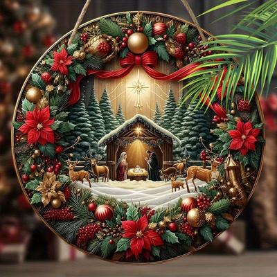 Colgante Escena de la Natividad Noche Santa, decoración de paredes o puertas del hogar, madera plana 2D, decoración navideña, regalos para amigos y familia