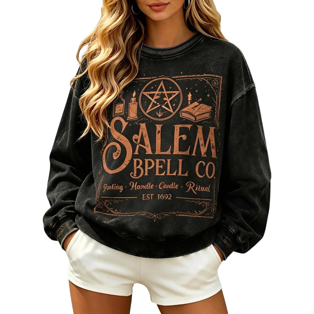 Women's Halloween Print Long Sleeve Neck Sweatshirt Casual Fall Pullover Top