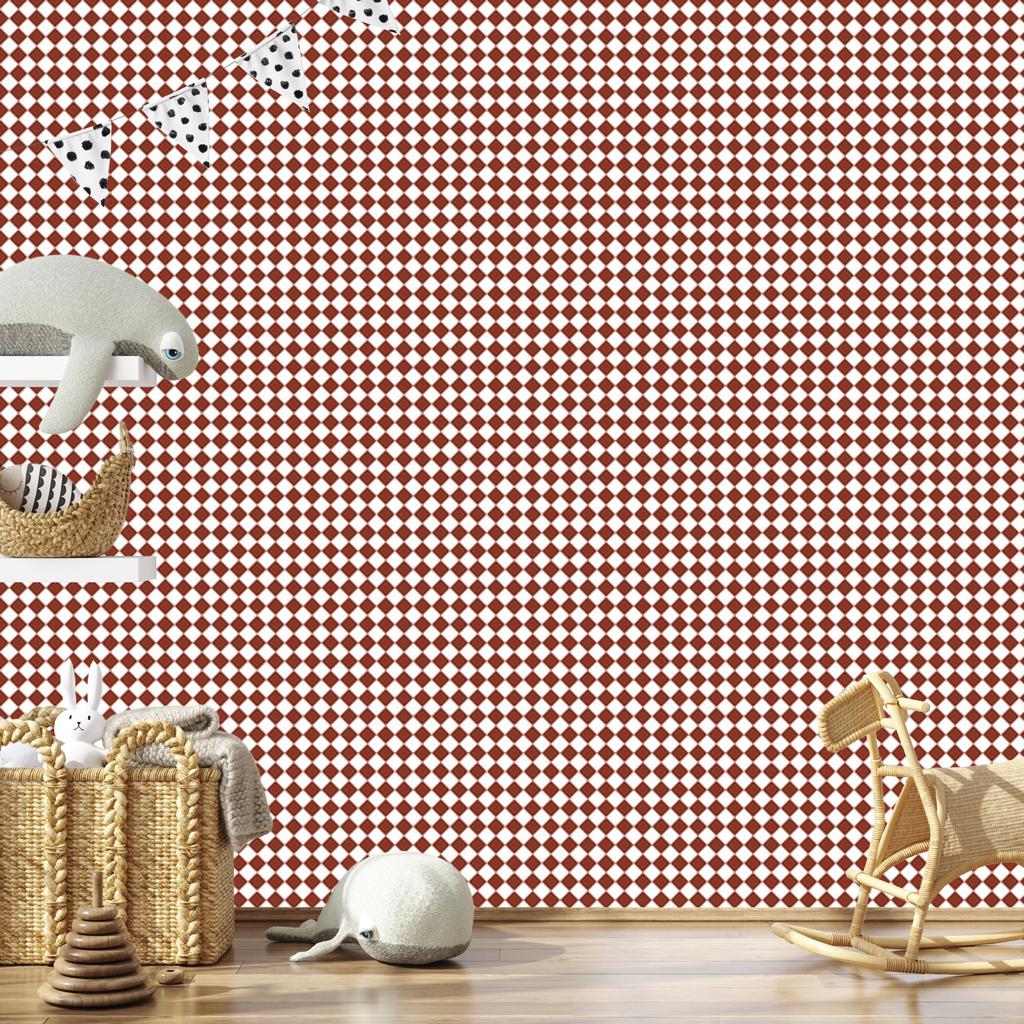 Geometric Rhombus Wallpaper Red, White and Coral 50x1000