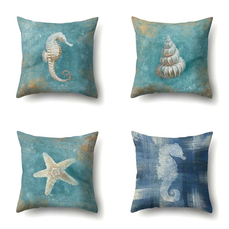 Blue Ocean Seaweed Polyester Pillow Case Car Decoration Home Print Pillow Bedside Sofa Waist Cushion Cover