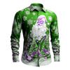 Christmas themed men's 3D snowflake Santa Claus print festive atmosphere lapel long-sleeved shirt casual slim-fit shirt