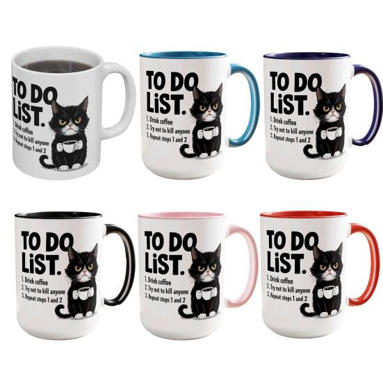 Cat To-Do List Coffee Mug Ceramic Tea Cup with Humorous Checklist