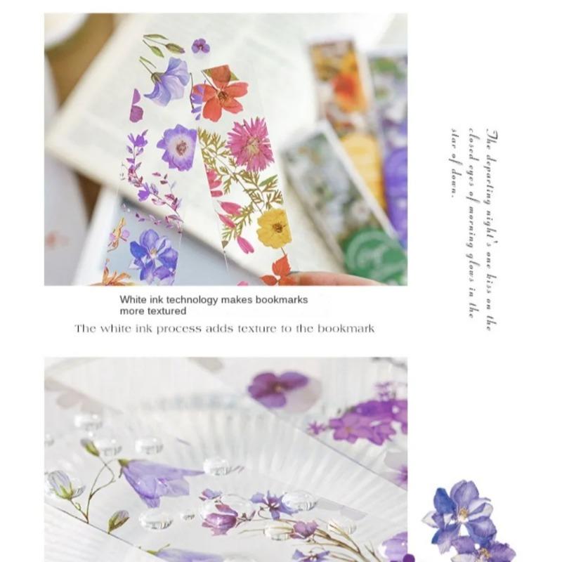 5pcs Translucent Four Seasons Flower Travel Series Bookmark PVC Reading Book Mark Natural Plant Bookmark Stationery Supplies