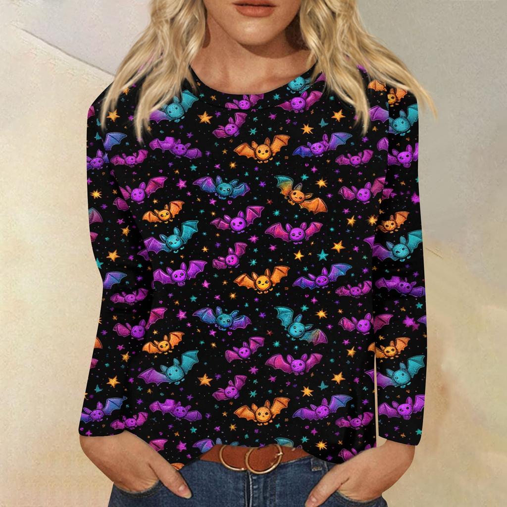 Dames casual top met lange mouwen en Halloweenprint, ronde hals