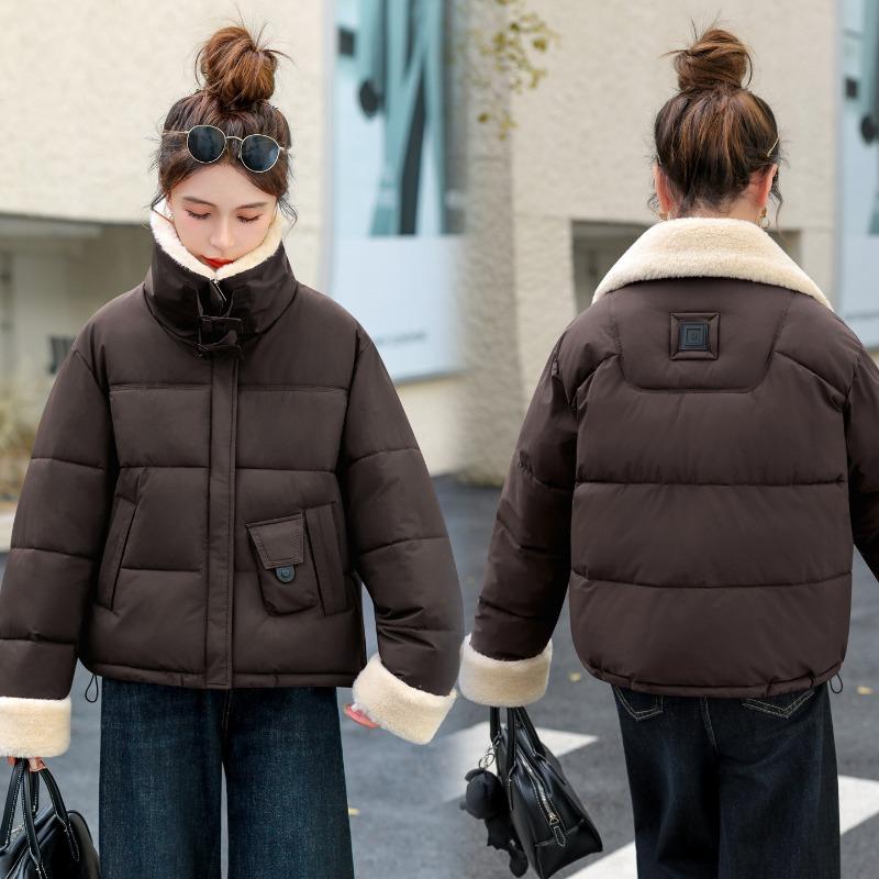 Short Down Cotton-padded Jacket for Women's Winter Small Lamb Wool Lapel Jacket
