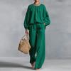 Women's Color Crewneck Long Sleeve Loose Fit Sleeve Two-Piece Set
