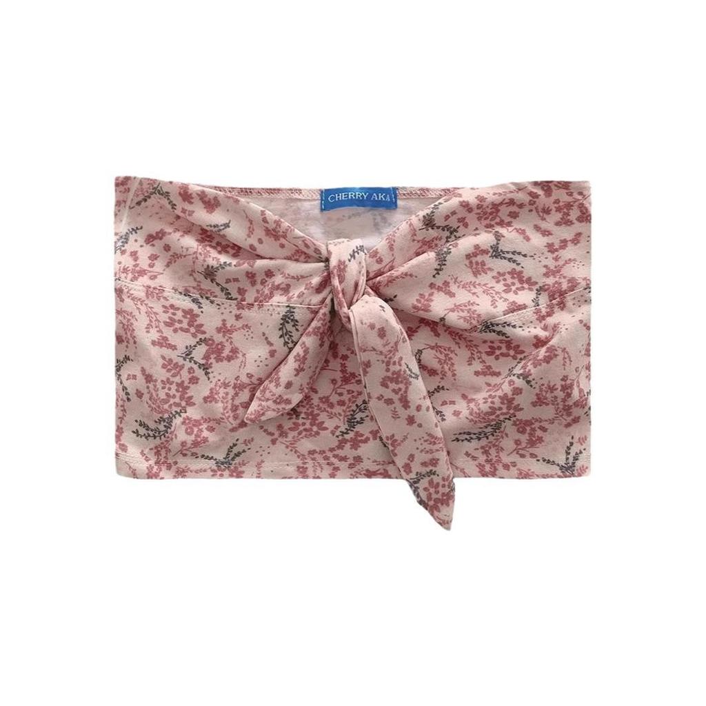 Elegant blomstret stroppeløs camisole-vest - Dame høy midje kort topp