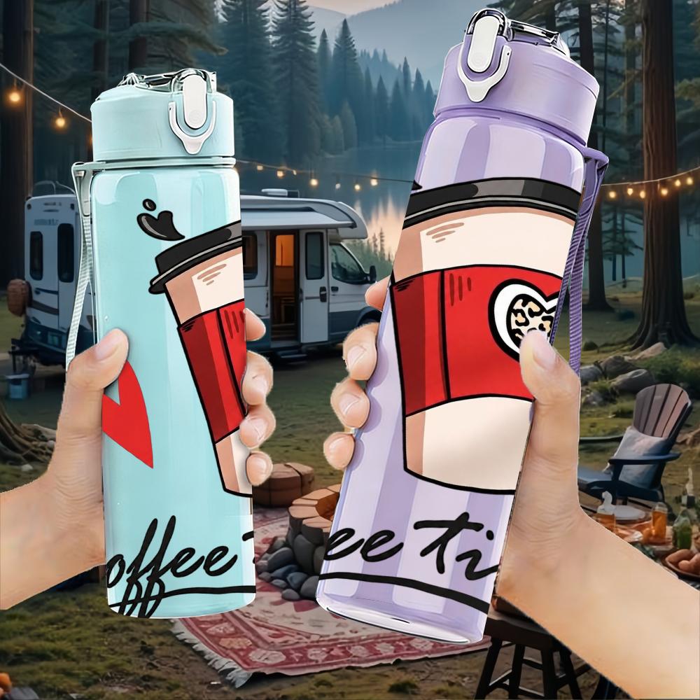 1PC Coffee Cup Red Heart Vintage 750ml Color Plastic Sports Water Bottle Leakproof Flip Straw Lid Suitable for Sports Office Home Use