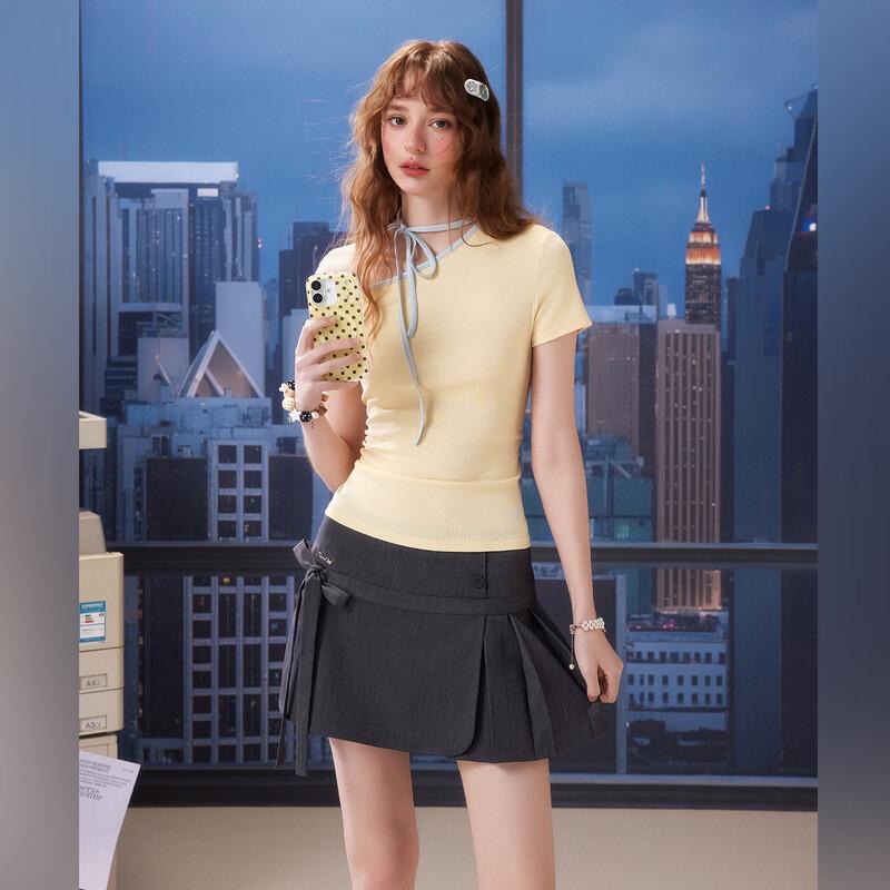 UNIFREE Sweet & Cool Bow Tie High-Waist A-Line Skirt
