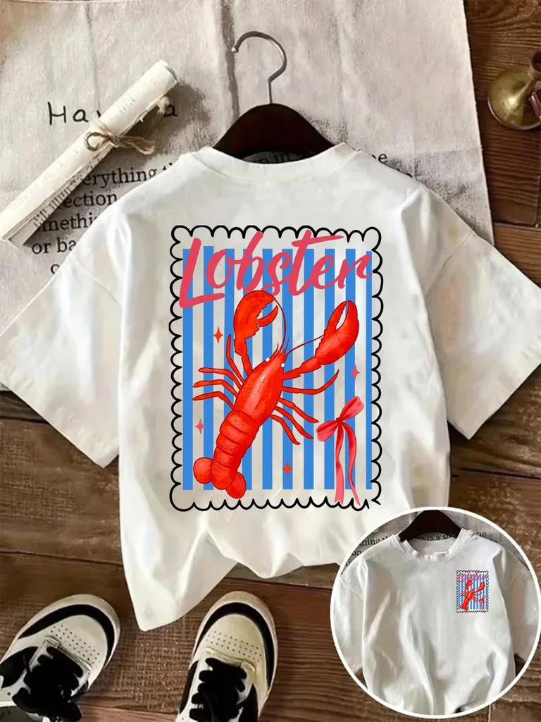 Summer Lobster Graphic Tee Marine Animal Print Tshirt Beach Vacation Style Top Casual Short Sleeve Fashion Streetwear Unisex