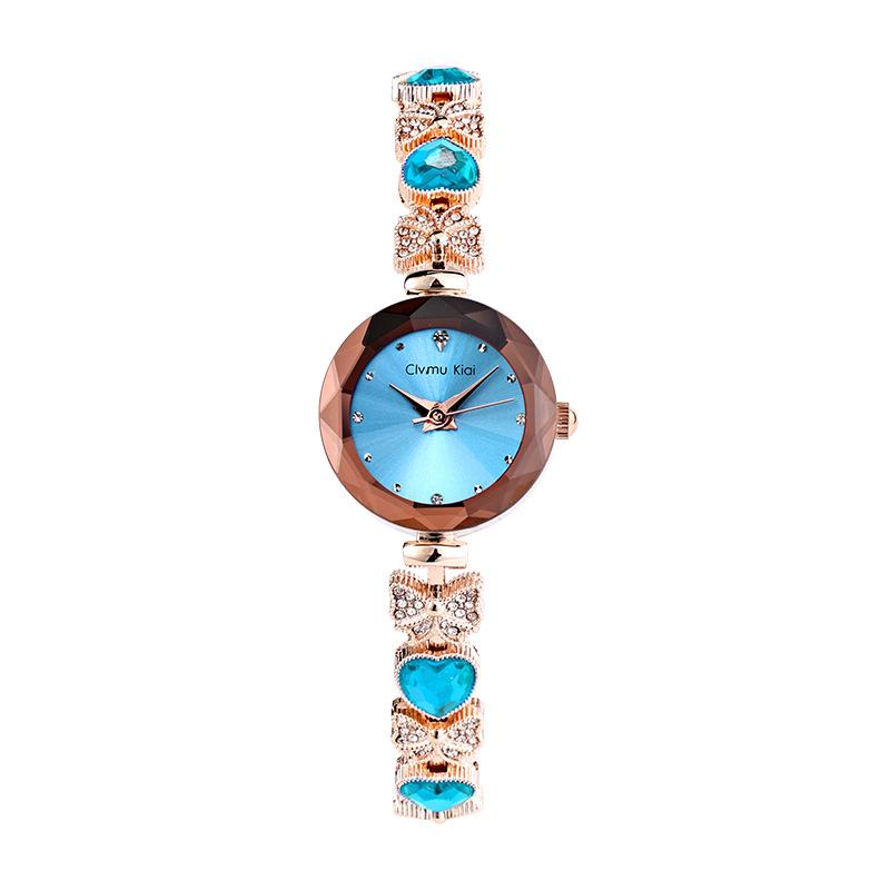 Cimiu Kiai Montre à Quartz Ronde Facettée pour Dames Bracelet Cœur Strassé Nœud Cristal Incrusté Élégante Montre-Bracelet de Soirée de Luxe Cadeau pour Femmes