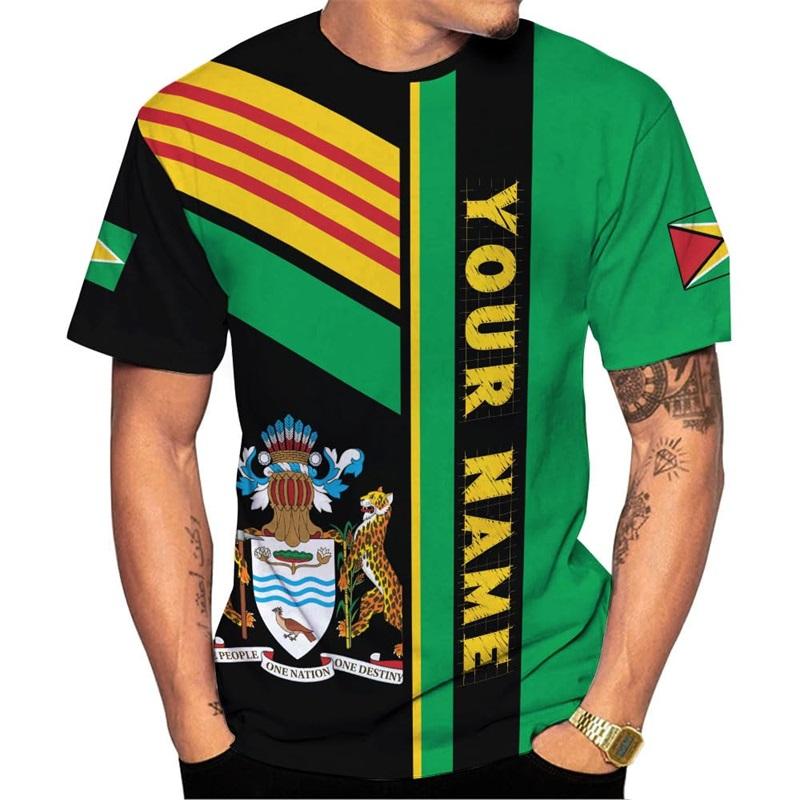 3D Print Personalized Guyana Tee Shirts For Men Guyanese Coat Of Arms National Flag T-Shirt New In Mens Short Sleeve T Shirt Top