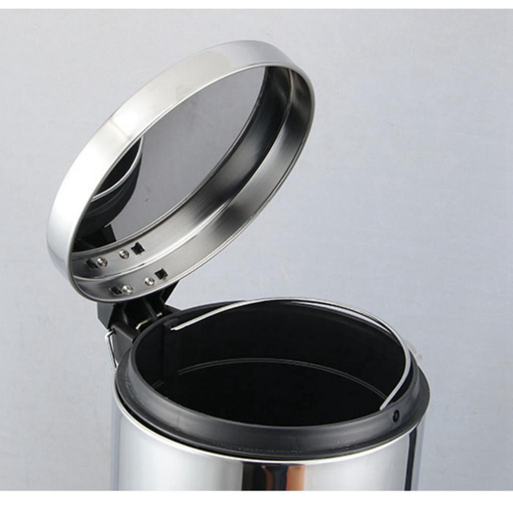 Stainless Steel Trash Can Silent Ergonomic Handle Kitchen Garbage Can with Antislip Footrest for