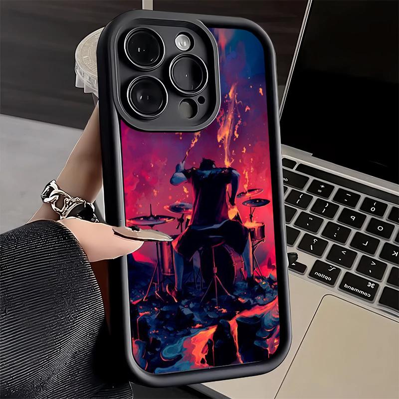 

Drum Set Rock Music Phone Case for iPhone 16 17 Air 16E 15 Pro Max 14 Plus 13 12 Mini Capa Soft Shell Silicone Funda iPhone15Plus