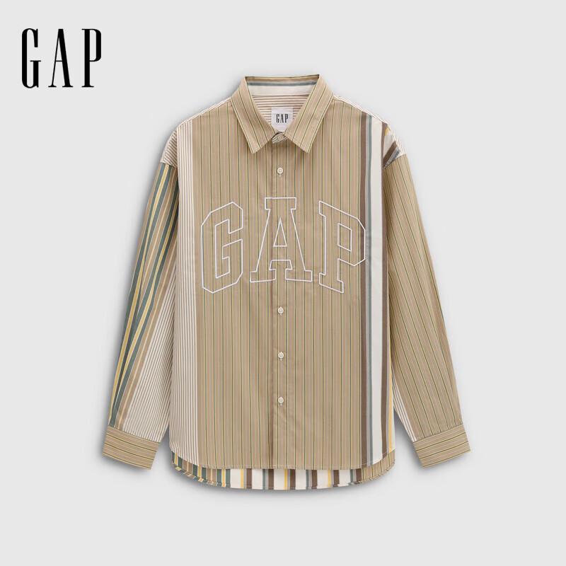 GAP Unisex Embroidered Logo Striped Loose Fit Long Sleeve Shirt 791968 XL