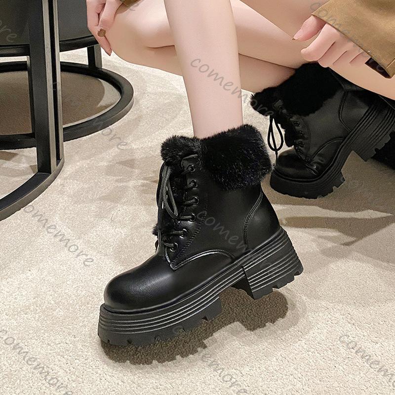Comemore Thick Bottom Short Snow Boots New Winter Padded Warm Women Shoes Casual Thick Heeled Female Cotton Ankle Boots Shoes