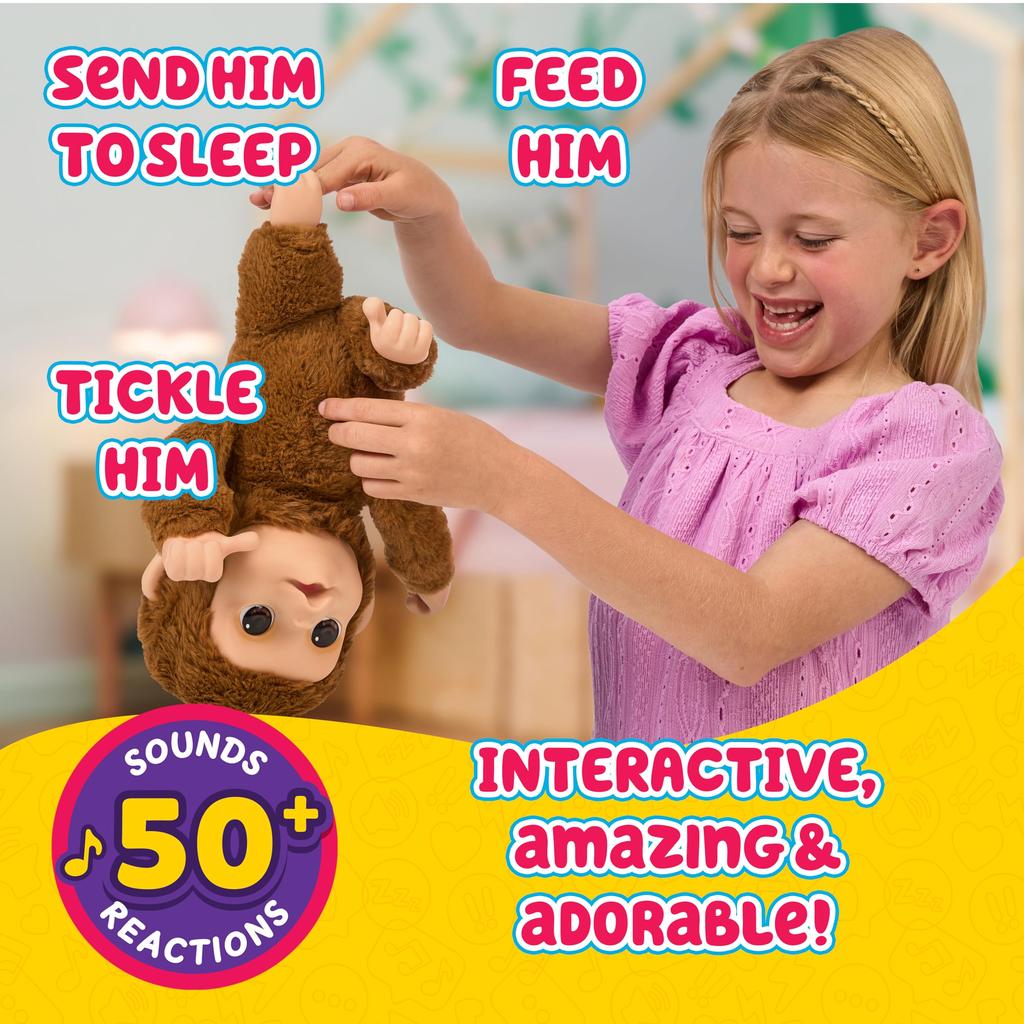 Little Live Pets My Baby Monkey Mango Sounds and Reactions Plush Interactive Monkey Toy Set with Interactive Pet for Ages 50+ Accessories, 4+