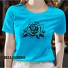 Ladies' Rose Printed T-shirt - Lightweight Polyester Short Sleeve Round Neck Top Machine Washable Spring, Summer, Autumn Casual Shirt