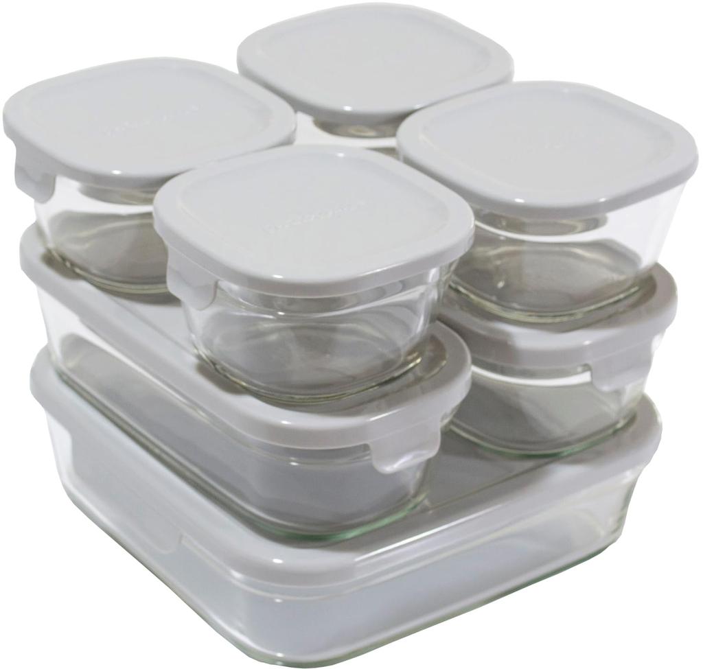 iwaki Glass Storage Set of Pack Web-exclusive color Heat-Resistant Containers, Gray, 7, & Microwave, FC-PRN-7GY