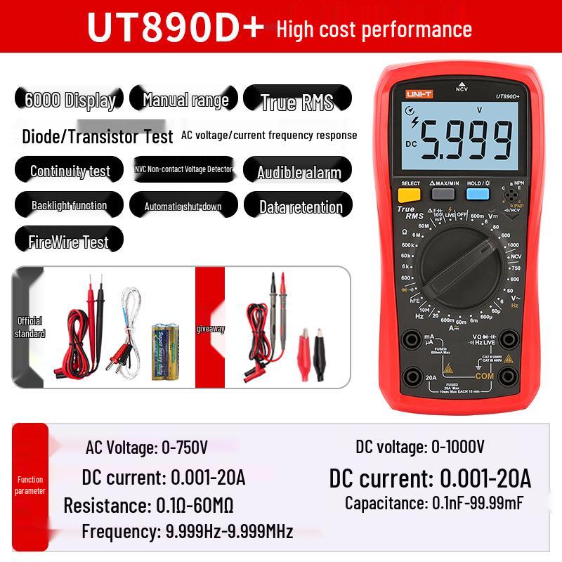 UNI-T UT33B+ Hochpräzises Smart Digitalmultimeter - Mini Anti-Burn Spannungsprüfer für Elektriker