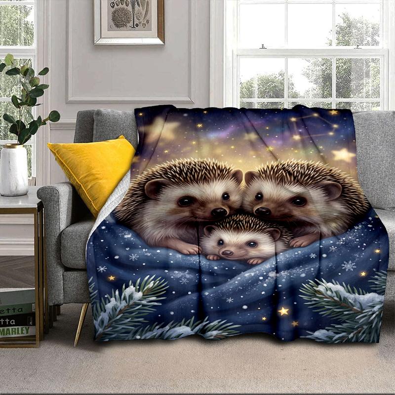 Autumnal Hedgehog Family Blanket Flannel Blanket Throw Blanket Sofa Cover Blanket Soft Premium Blanket Picnic Blanket Tv Blanket Gifts