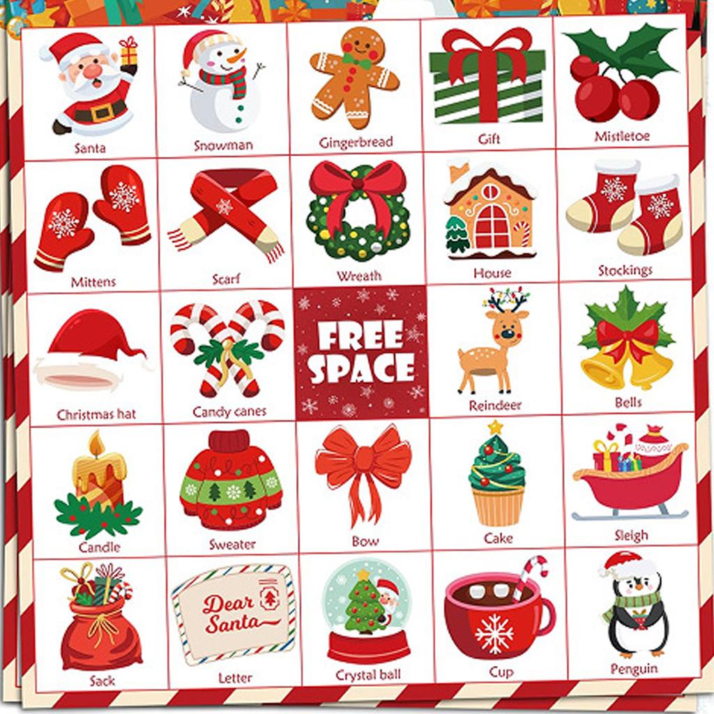 34 Christmas Themed Bingo Cards For 24 People Group Games Party Supplies Family Gathering Interactive Paper Game
