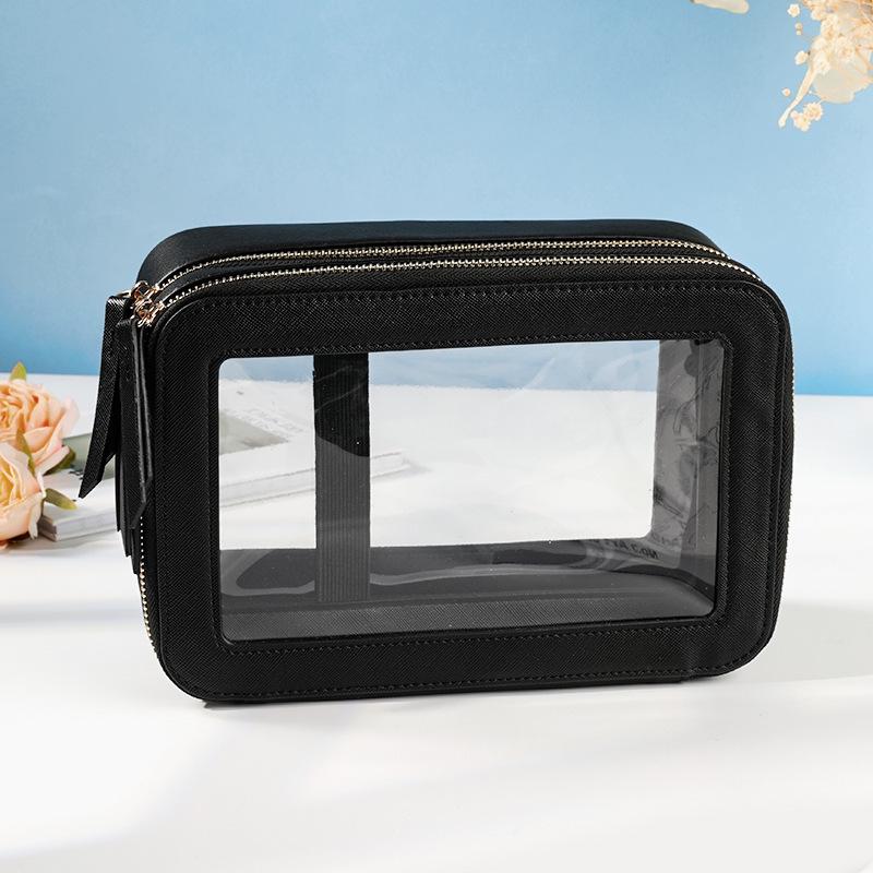 Waterproof Large-Capacity PU Makeup Bag - Portable Double-Layer Transparent Design