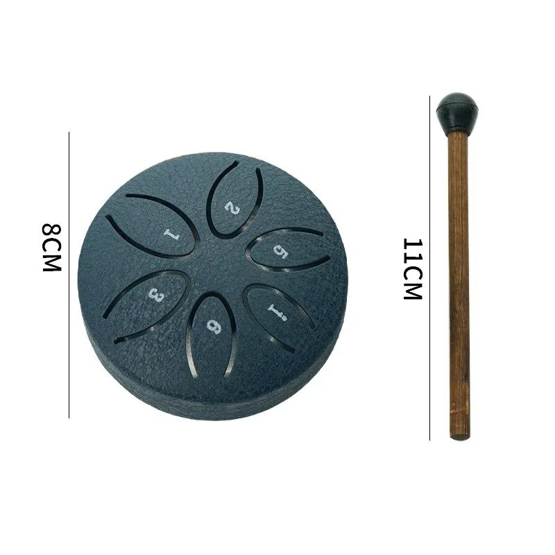 

3-inch 6-tone Steel Tongue Drum Outdoor Rain Drum Instrument Mini Hand Drum with Drumstick Percussion Accessories Music