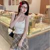 #Early Autumn New Sweet Polished Bow Printed Sling Vest Slim One-piece with Chest Pad To Look Thin