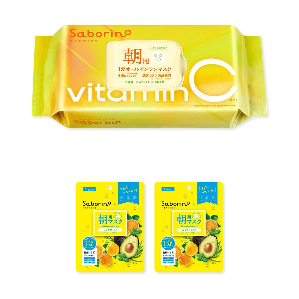 Saborino Morning Bitatto 30 Sheets with 2 Bonus Face Morning Vitamin C 1 Minute Use Every No Face Wash Large Pore Care Sheets, C, Packs, Mask, Use,
