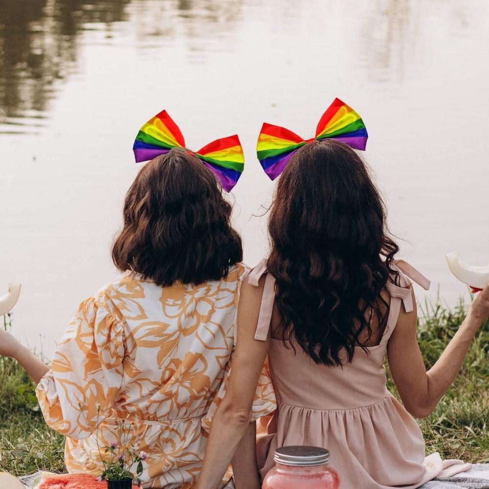 Fabric Art Rainbow Bowknot Hair Hoop Beautiful Party Head Hoop Rainbow Bow Headband  Birthday