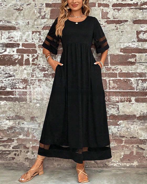 2025 Plus Size Women's Mesh Patchwork Dress with Pockets