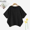ZANZEA Women Casual O-neck Loose Summer Short Sleeve Blouse