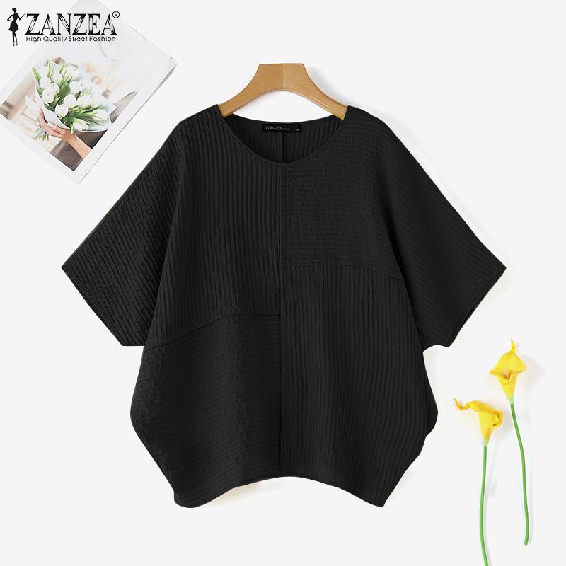 ZANZEA Women Casual O-neck Loose Summer Short Sleeve Blouse