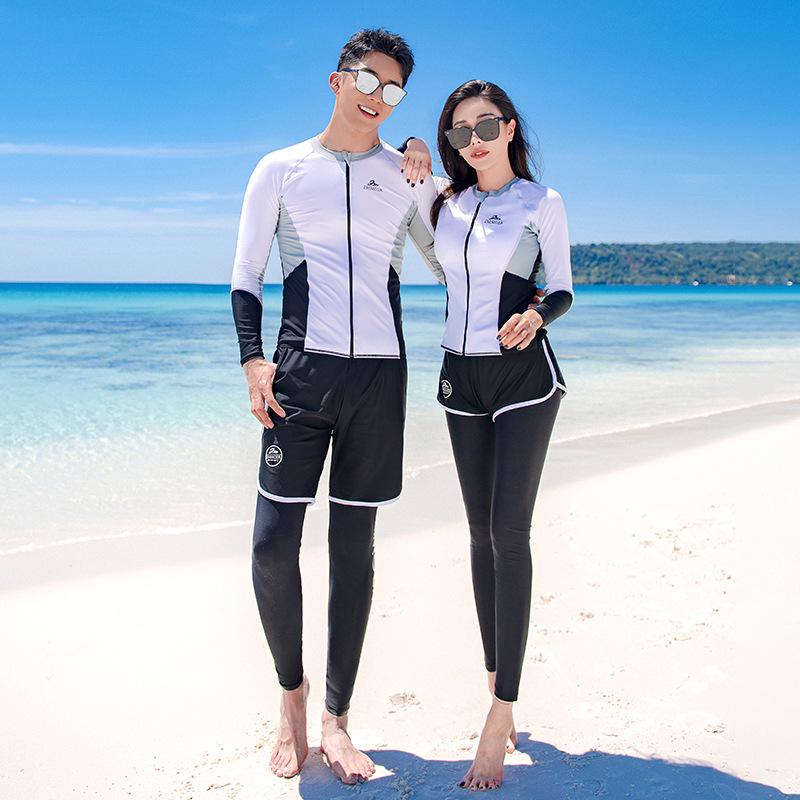 Unisex Long Sleeve Quick-Drying Zipper Wetsuit with Sun and Jellyfish Protection - Couple's Surfing Swimsuit Set