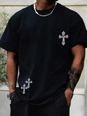 Siyah Elmas Haç Baskılı Tişört, Yazlık Gotik Harajuku Kısa Kollu Tişört, Anime Hip Hop Tişört, Erkek Büyük Tişört