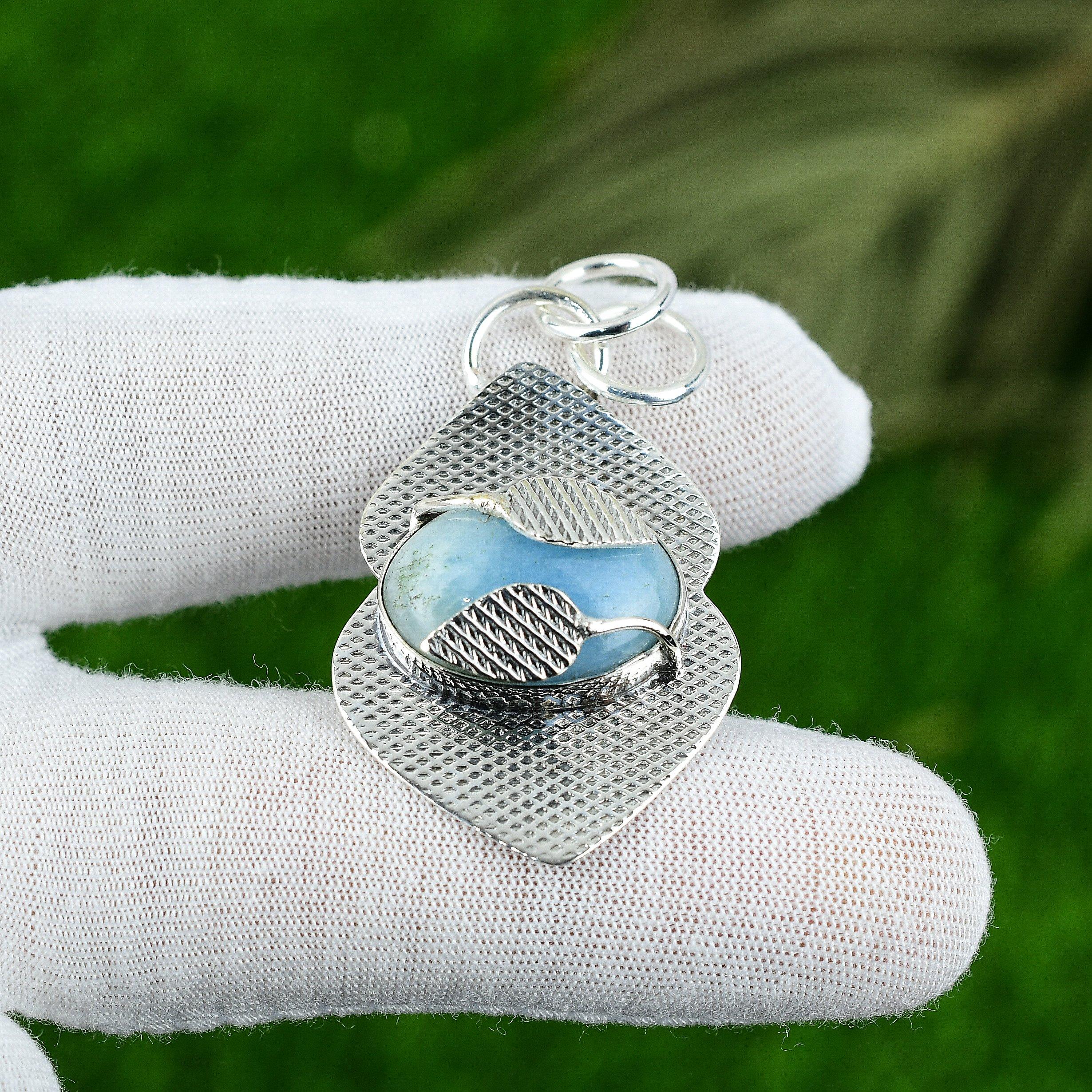 Распродажа к Женскому дню Серебряный кулон с аквамарином Этнический кулон Март Ювелирные изделия