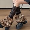Damen Japanische Durchsichtige Netz-Rüschen-Beinwärmer Vintage-Leopardenmuster Mehrlagige Rüschen Ausgestellte Beinwärmer-Ärmel Lange Socken